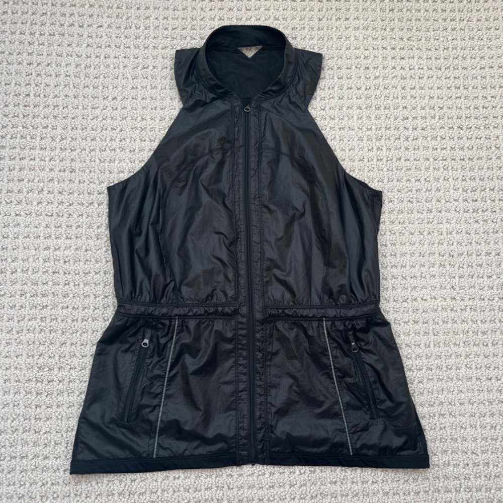 LULULEMON RUN WITH THE SUN VEST SLEEVELESS CRISSCROSS BACK FULL ZIP BLACK SZ 10